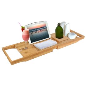 Bamboo Bathtub Caddy Bath Tray Table - Reading Rack Holder (Color: Bamboo)