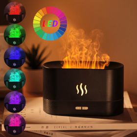 Aromatherapy Flame Oil Diffuser DQ701A  w/ LED Lights-180ML (Color: Black)