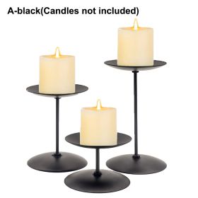 3Pcs Metal Pillar Candle Holder Stands Centerpiece  Decor (Ships From: CN, Color: A-black)