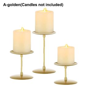 3Pcs Metal Pillar Candle Holder Stands Centerpiece  Decor (Ships From: CN, Color: A-golden)