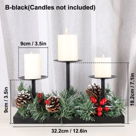 3Pcs Metal Pillar Candle Holder Stands Centerpiece  Decor (Ships From: CN, Color: B-black)