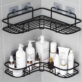 1Pc Triangle Wall Mounted Bathroom Shower Caddy Rack (Color: Black)