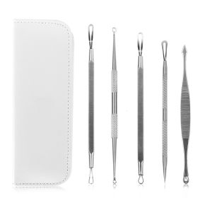 5 Pcs Blackhead Remover Kit Stainless Comedone Tool Set (Color: White)