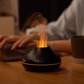 RGB Flame Aroma Diffuser 3D Fire Volcano Humidifier-130ML (Color: Black)